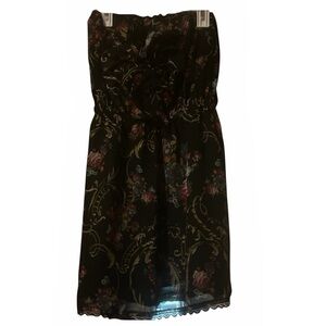 Floral Black Strapless Dress